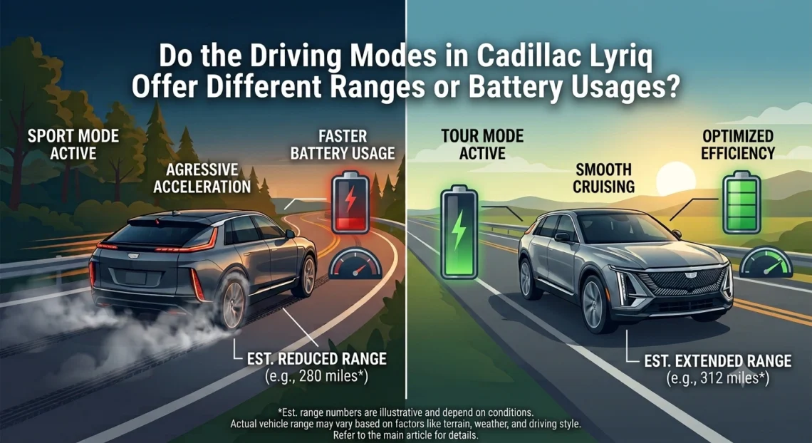 Do the Driving Modes in Cadillac Lyriq Offer Different Ranges or Battery Usages